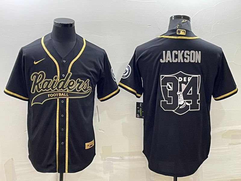 Men Oakland Raiders #34 Jackson Black Gold 2022 Nike Co branded NFL Jersey